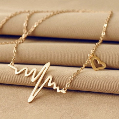 Wave Heart Charm Lightning Necklace