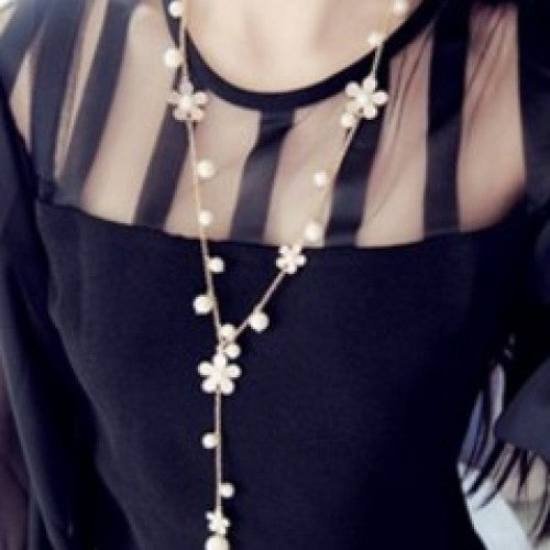 Pearls Flower Choker Long Necklace