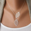 Two Leaf Leaves Charm Pendant Necklace